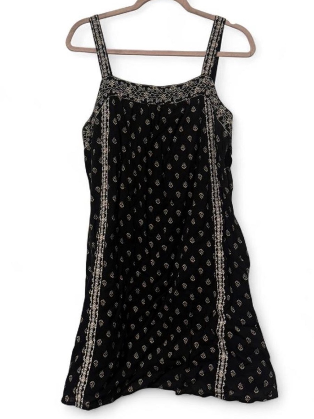 Old Navy Black Floral Mini Dress Lace Trim Boho Cotton L